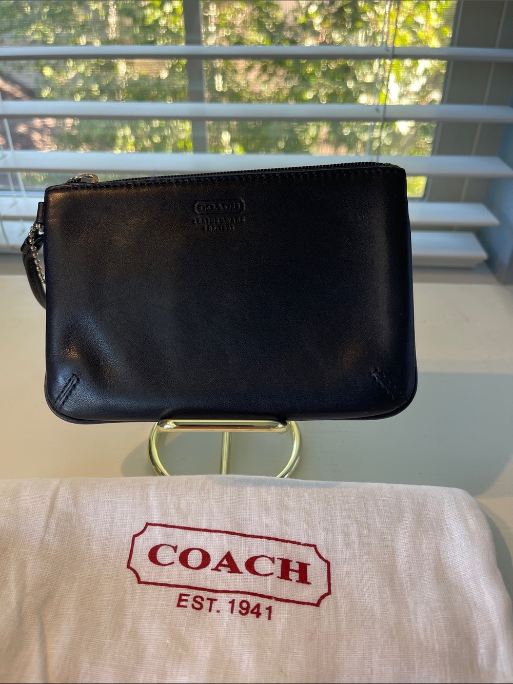 Coach Black Leather Wristlet Pouch